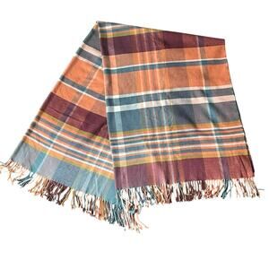 NEW Southern Living Fleecy Plaid Throw Blanket Fringed Cabincore Southwest Fall